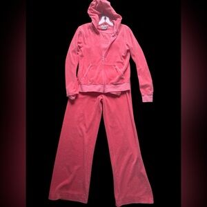 3pc vintage juicy couture, coral Pink terry Hoodie & Wide-Leg track  Set & tank